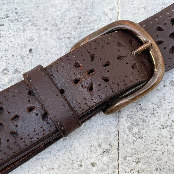 Genuine Leather Belt Pin Buckle Unisex Waistband Brown Belt Size 32 inches - Picture 4 of 11